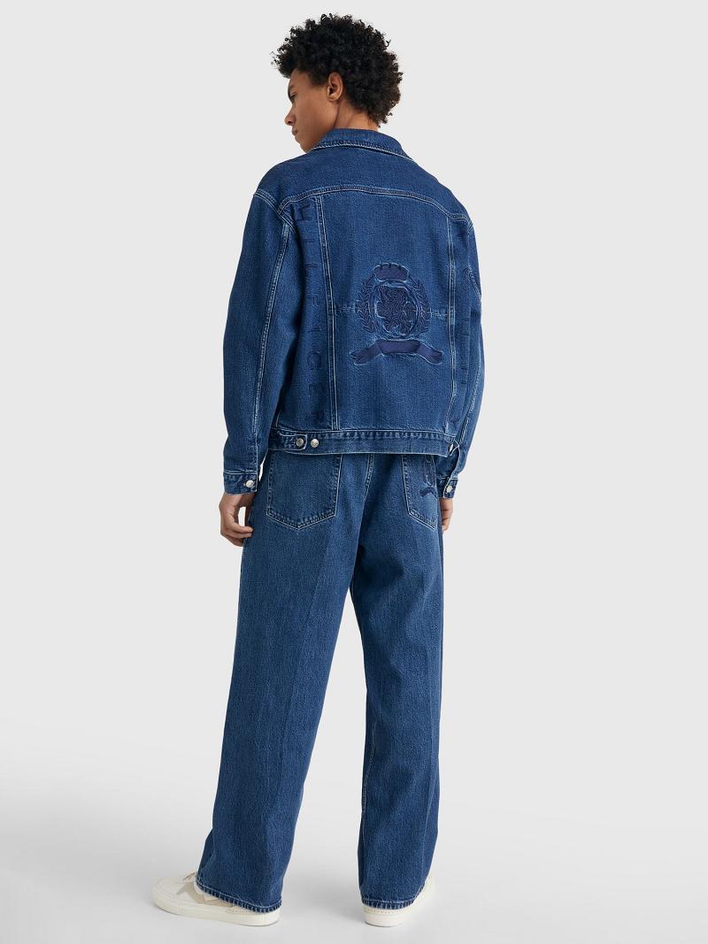 Férfi Tommy Hilfiger Embroidered crest denim Kabát Kék | HU 1181WNB